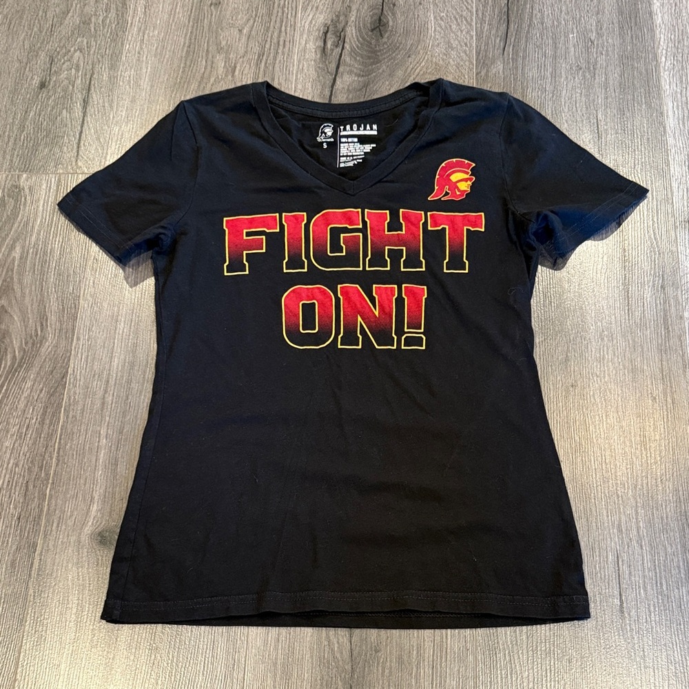 USC Trojans Black Vneck Tee Red Yellow Fight On Southern California University